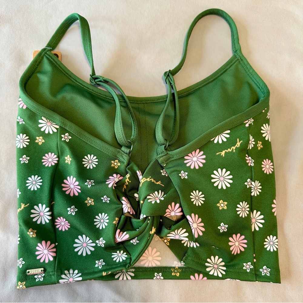Victoria's Secret PINK Active Sports Bra XS Green Daisy Floral Strappy Back - Picture 6 of 10